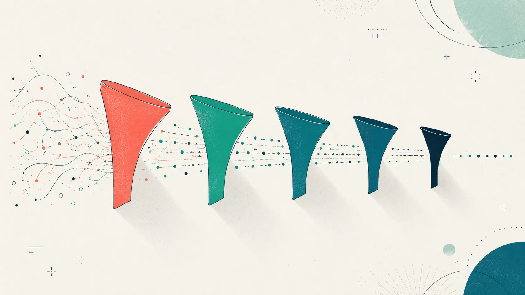 Five funnels from wide-open to narrow, illustrating the NICHD prompt continuum from invitation to suggestive.